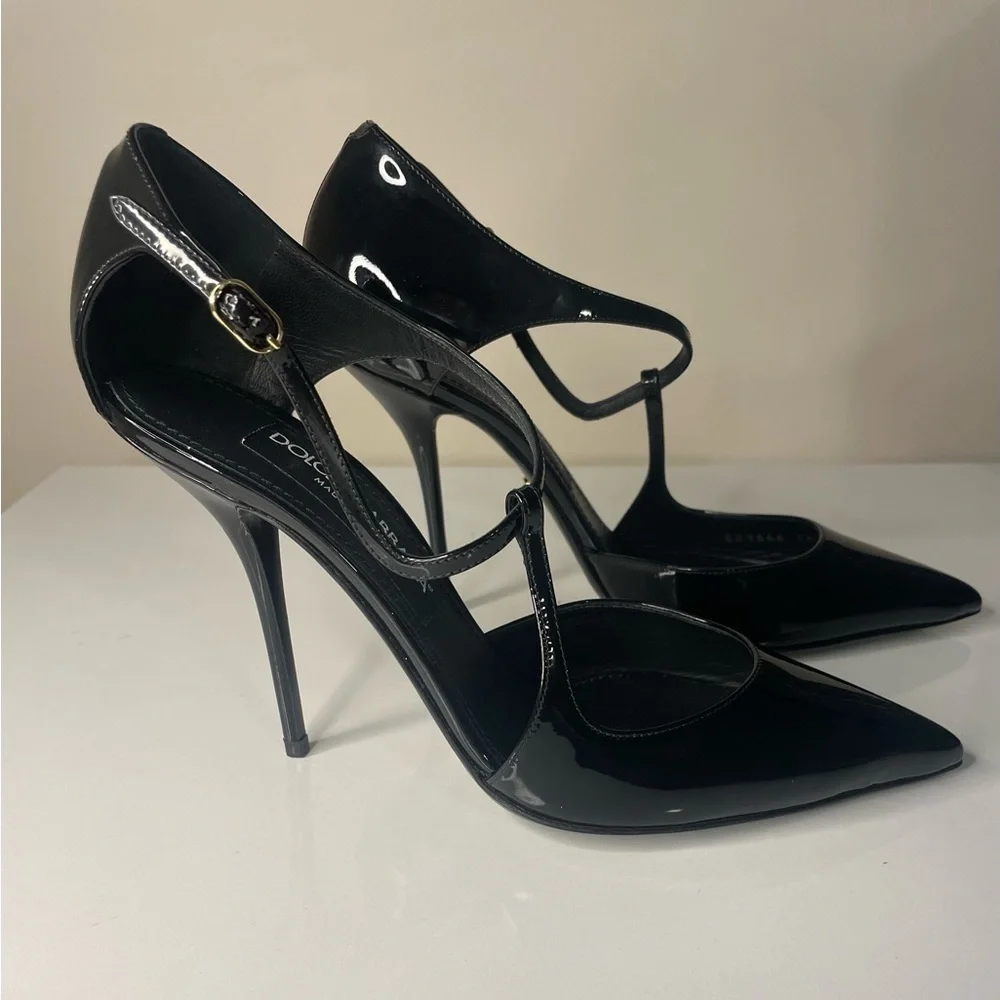 DOLCE & GABBANA Pointed Patent Leather Ankle-Strap Pump size 38.5/US 8.5 - Picture 3 of 12